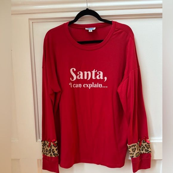 Women’s XL “Santa…I can explain” Top with matching Leopard Band Santa Hat - Picture 3 of 8